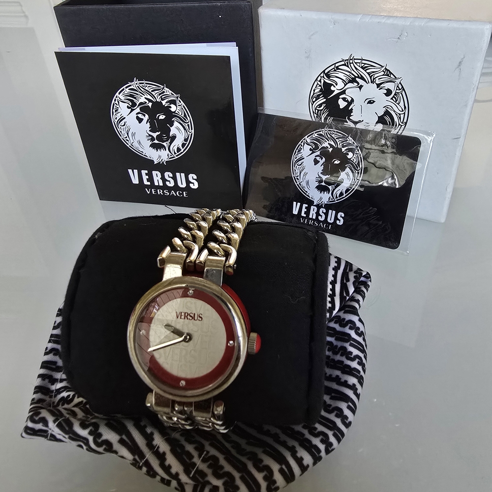 Versus Versace Red Dial Silver Bracelet Watch